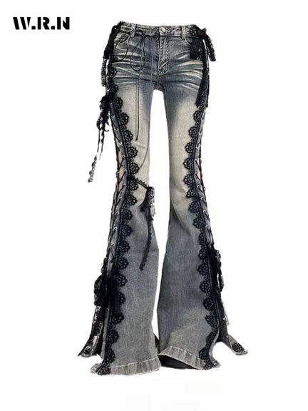 Y2K Lace Up Flare Jeans
