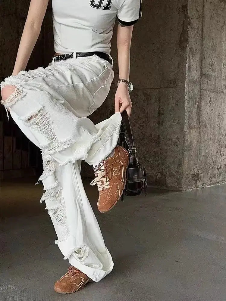 Ripped White Jeans - DRACO COUTURE