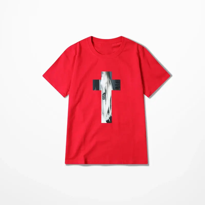 Cross Hip Hop Harajuku Graphic Print Pure cotton Tee Chic Streetwear Punk Short Sleeve T-shirt Vintage Gothic Y2K Cotton T-shirt - DRACO COUTURE