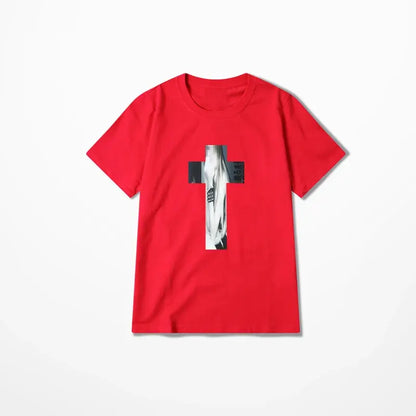 Cross Hip Hop Harajuku Graphic Print Pure cotton Tee Chic Streetwear Punk Short Sleeve T-shirt Vintage Gothic Y2K Cotton T-shirt - DRACO COUTURE