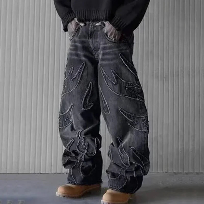 Herren Baggy-Jeans im Streetwear-Stil, Retro-Mode, weite Jeans, bedruckte Designer-Jeans im Hip-Hop-Stil