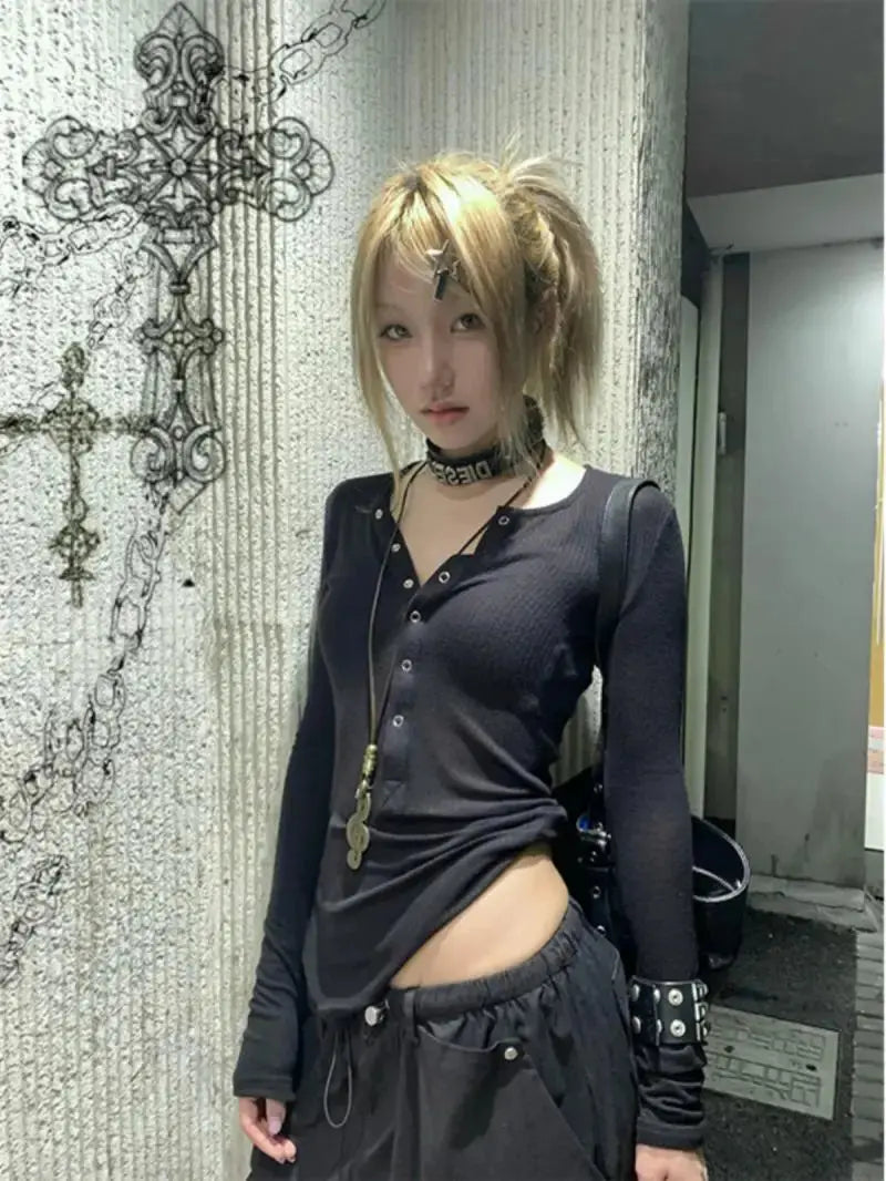 T Shirt Long Sleeve Y2k Japanese - DRACO COUTURE