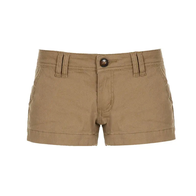 IAMHOTTY Low-rise Cargo Denim Shorts Khaki Vintage Skinny Jean Hot Pants High Street Casual Basic Bottoms Cool Jean Shorts Women - DRACO COUTURE