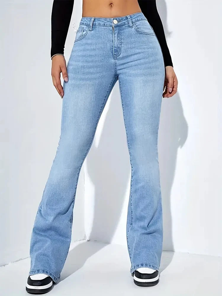 Damen Schlagjeans, Stretch, Mustache-Jeans, modische Skinny-Jeans mit hohem Bund, graue Denim-Hose, klassische Y2K-Punk-Langhose