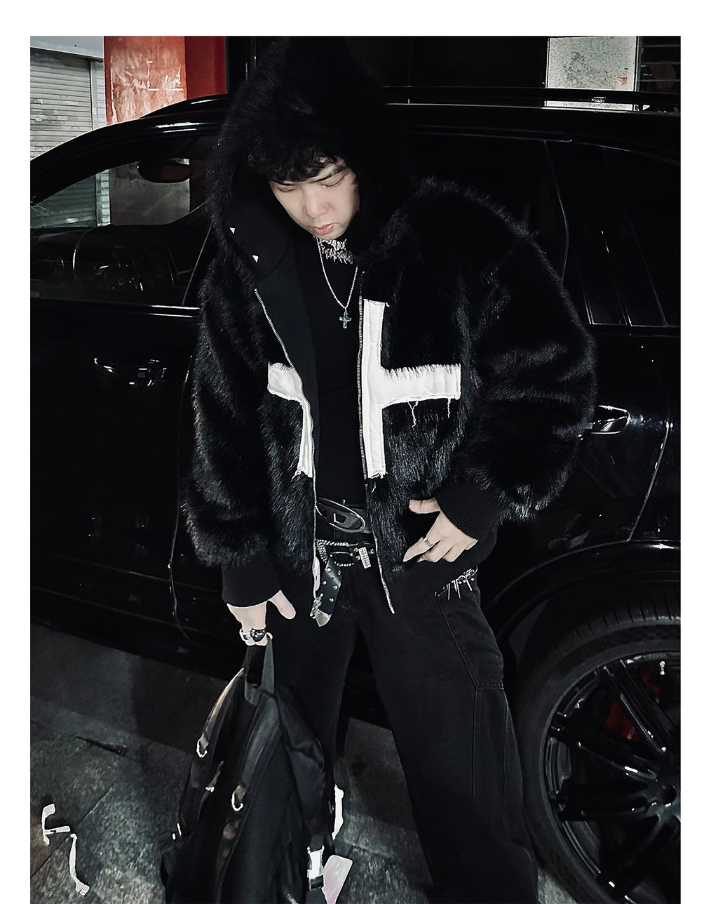 Punk-Winterjacke aus Kunstpelz