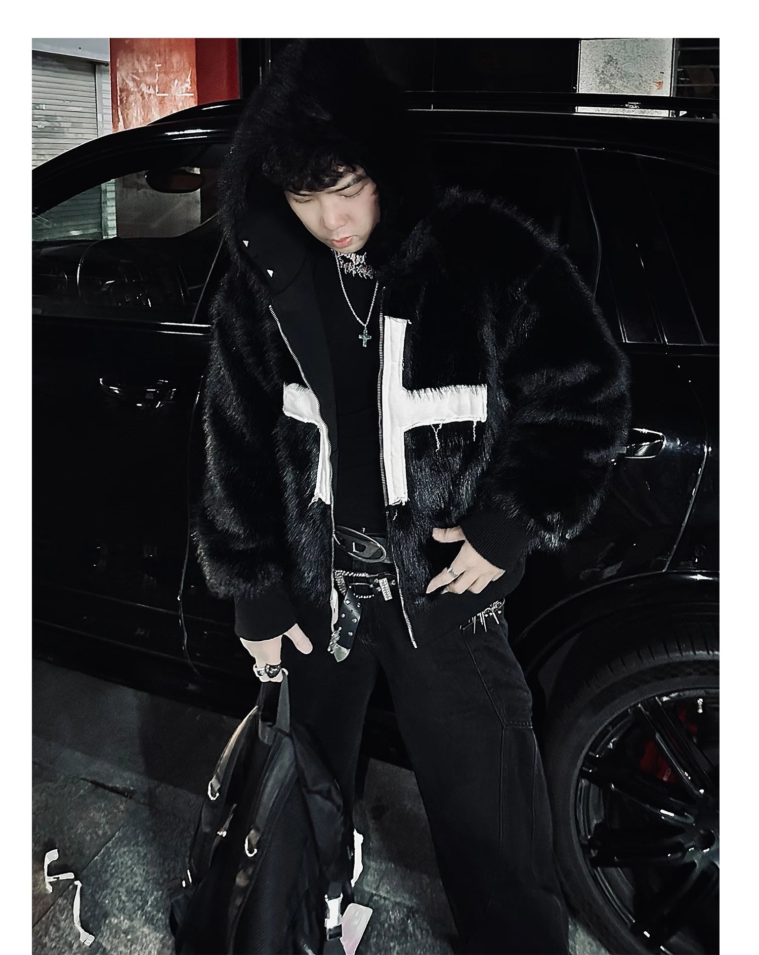 Punk-Winterjacke aus Kunstpelz