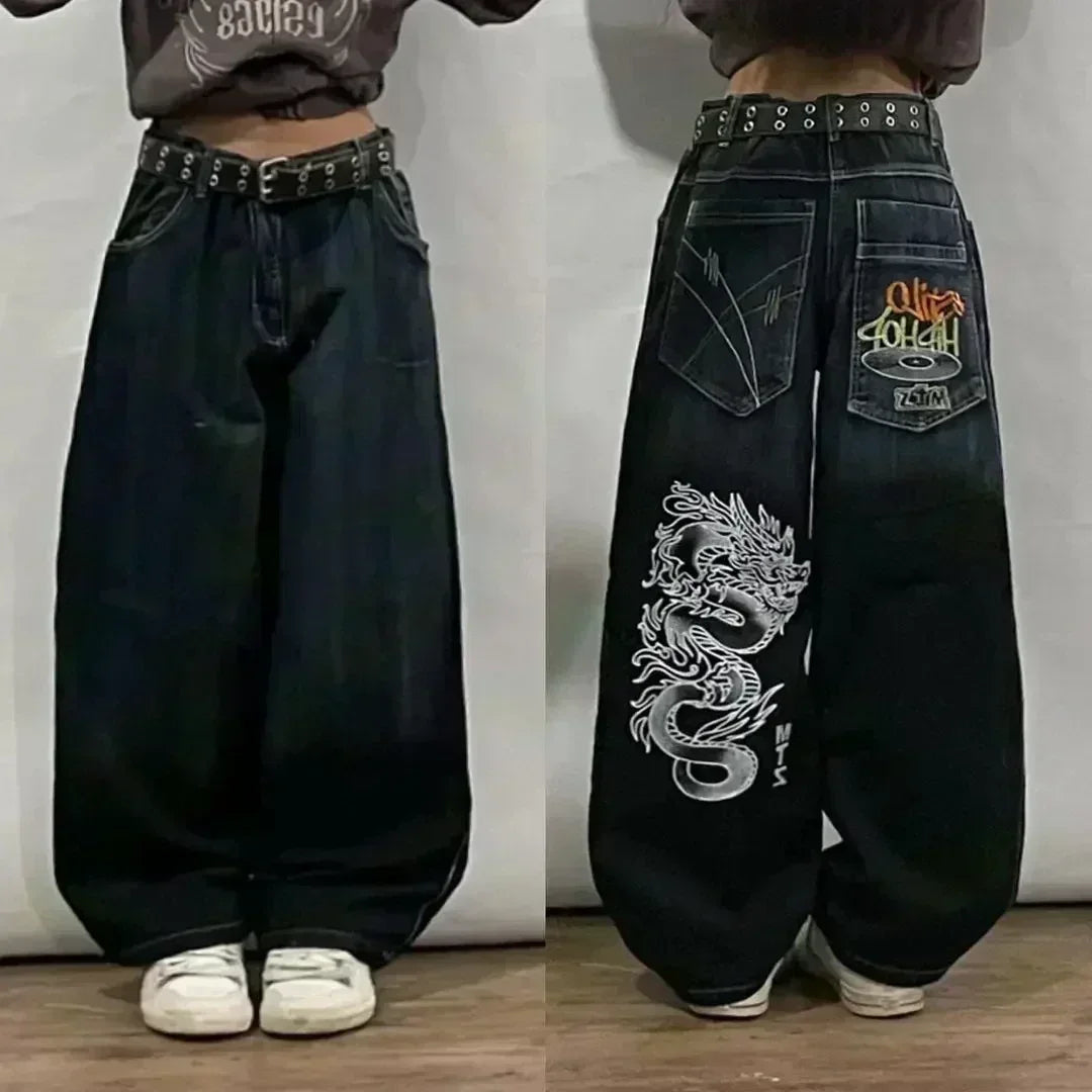 Y2K New Retro Sell Special Spot Washed Jeans Loose Oversized Wide Leg Pants Street Gothic Harajuku Floor Pants For Men And Women DRACO COUTURE
