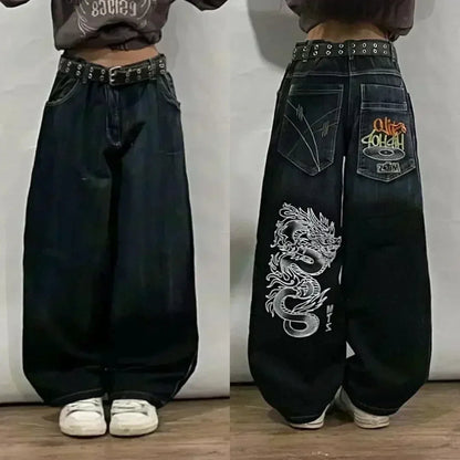 Y2K New Retro Sell Special Spot Washed Jeans Loose Oversized Wide Leg Pants Street Gothic Harajuku Floor Pants For Men And Women DRACO COUTURE