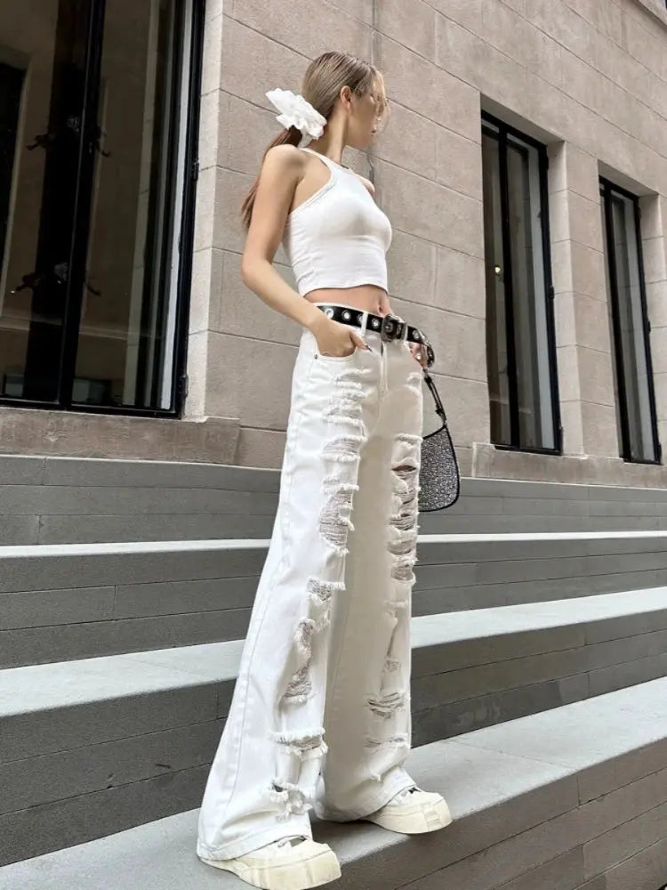 Ripped White Jeans - DRACO COUTURE