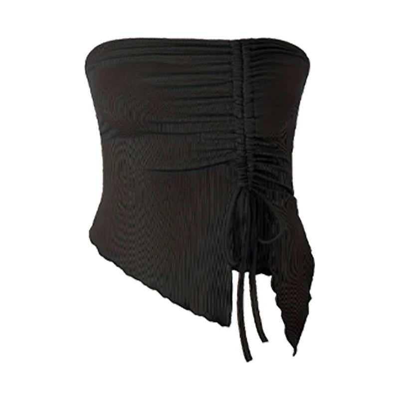 Spring and Summer New Drawstring Red Valentine's Day Party Ins Style Young Slit Asymmetrical Slim Off-Shoulder One-Shoulder Sexy Women's Top Wrapped Chest Vest DRACO COUTURE