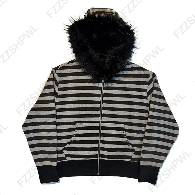 Black White Zip Hoodie