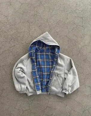 Spring and Autumn Fashion Korean Double sided Splicing Zipper Hoodie Men's Y2K Classic Daily Retro Loose Couple cardigan Jacket - DRACO COUTURE