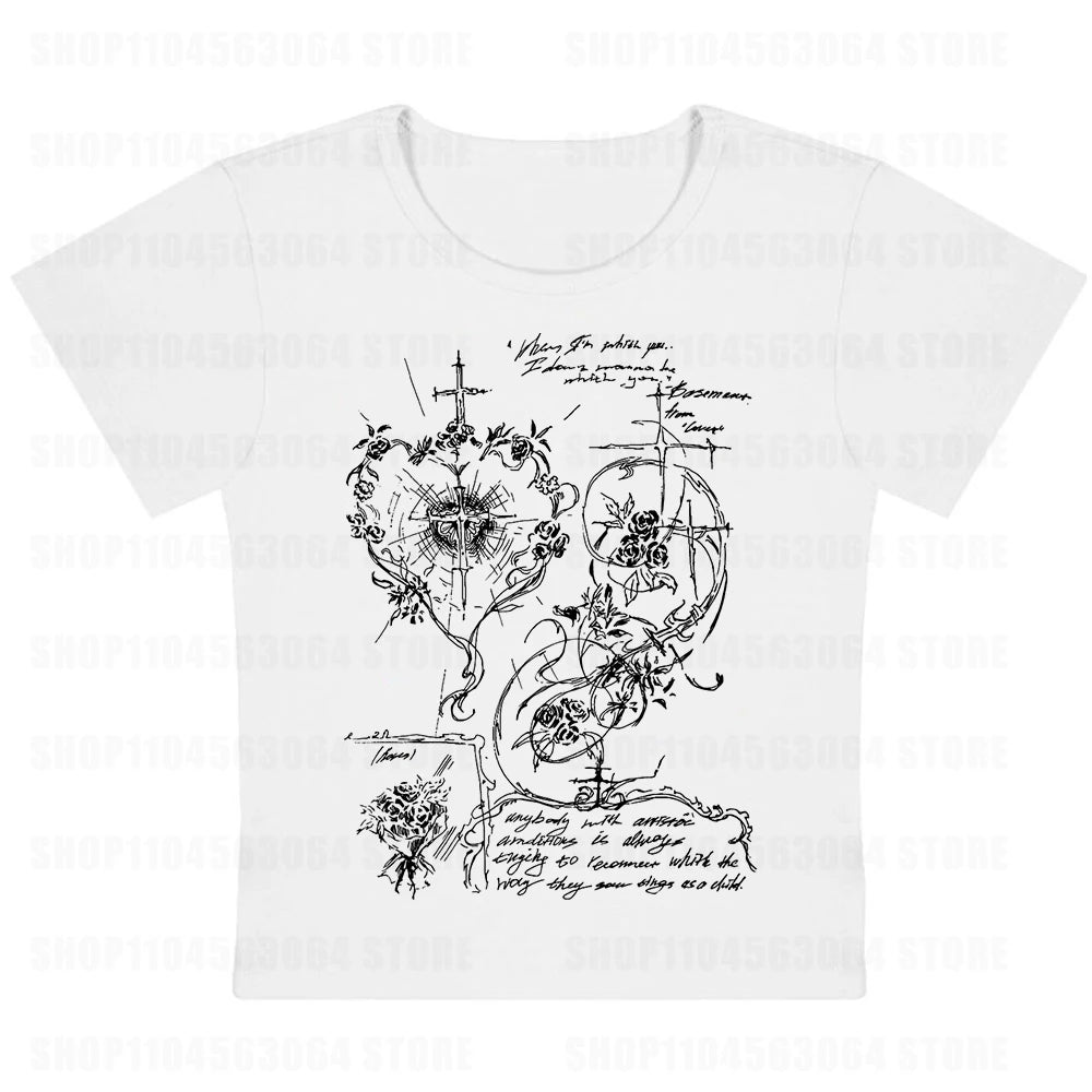 2K Fairy Grunge Grafik-T-Shirts für Damen, E-Girls, Goth Rippstrick-Langarm-Tops, Vintage Emo Kleidung, 2000er Retro Streetwear