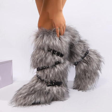 Fluffy Buty Zimowe z Klamrą Y2K