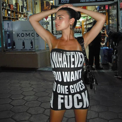 New summer hot girl women's clothing strapless sleeveless letter street fashion personalized tight sexy nightclub hip-pack dress - DRACO COUTURE