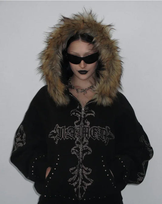 Gothic Cross Pattern Zipper Hoodie