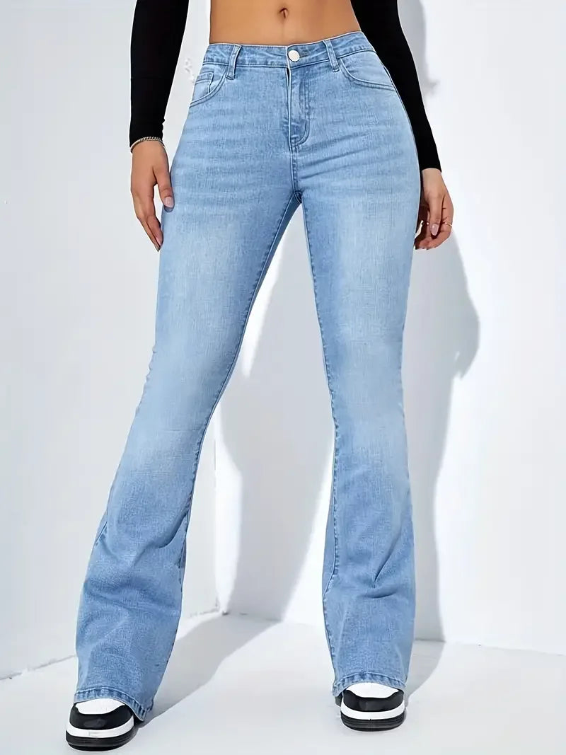 Damen Schlagjeans, Stretch, Mustache-Jeans, modische Skinny-Jeans mit hohem Bund, graue Denim-Hose, klassische Y2K-Punk-Langhose