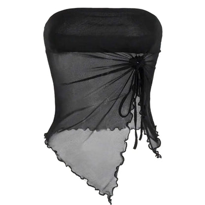 Y2k Aesthetic Gothic Sexy Women Sleeveles 90s Tank Tops Vintage translucency irregularity Camisole Crop Tops Clothes Girl Summer DRACO COUTURE