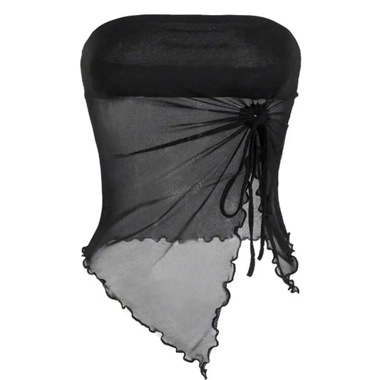 Y2k Aesthetic Gothic Sexy Women Sleeveles 90s Tank Tops Vintage translucency irregularity Camisole Crop Tops Clothes Girl Summer DRACO COUTURE