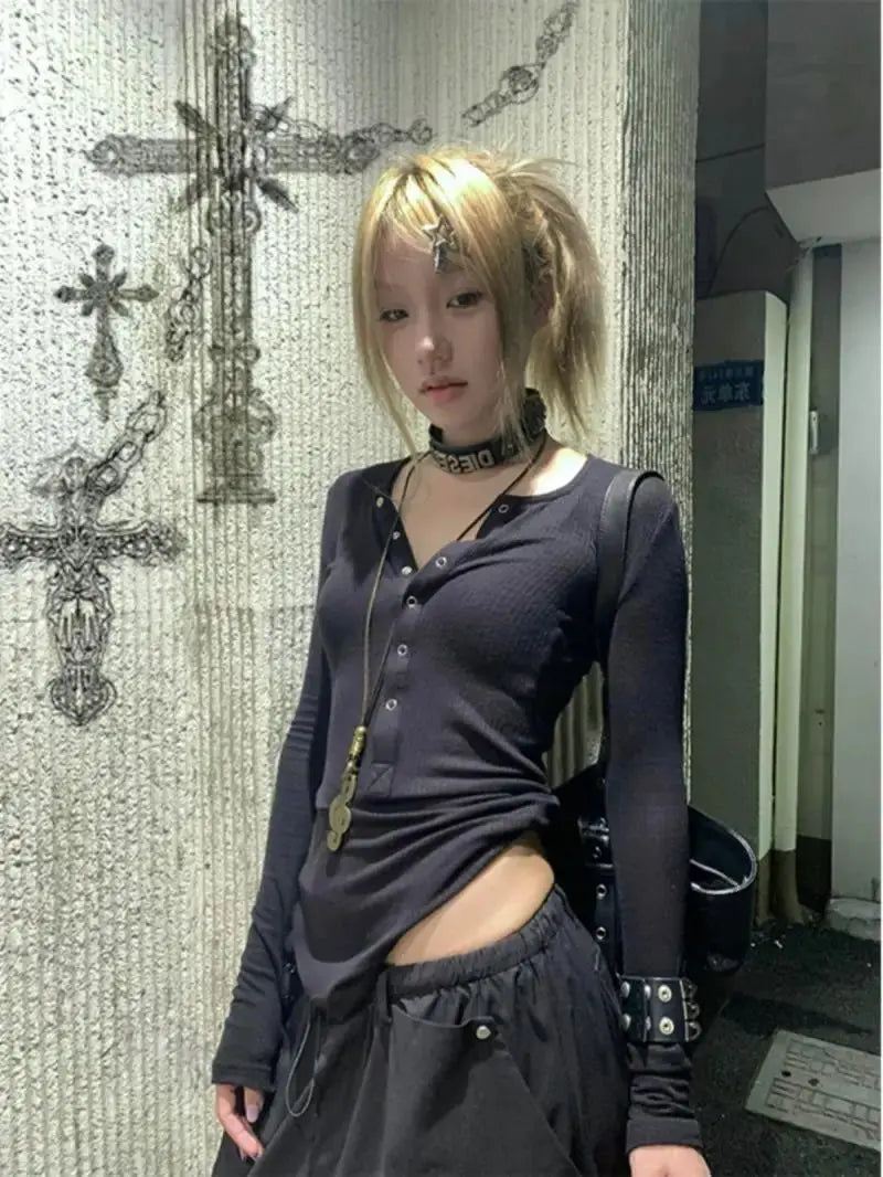 T Shirt Long Sleeve Y2k Japanese - DRACO COUTURE