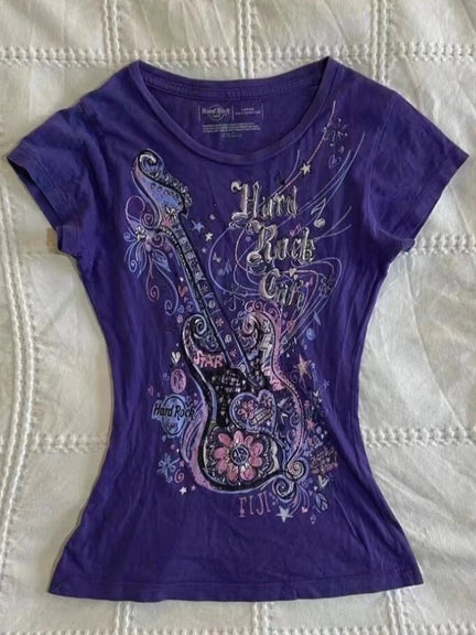 Y2K Purple Print T-Shirt Women