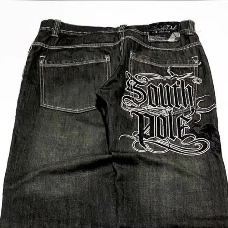 American Street Trend Letter Embroidered Loose Jeans Men Harajuku Y2K New Hip Hop Oversized Wide-leg Pants Unisex Mopping Jeans DRACO COUTURE