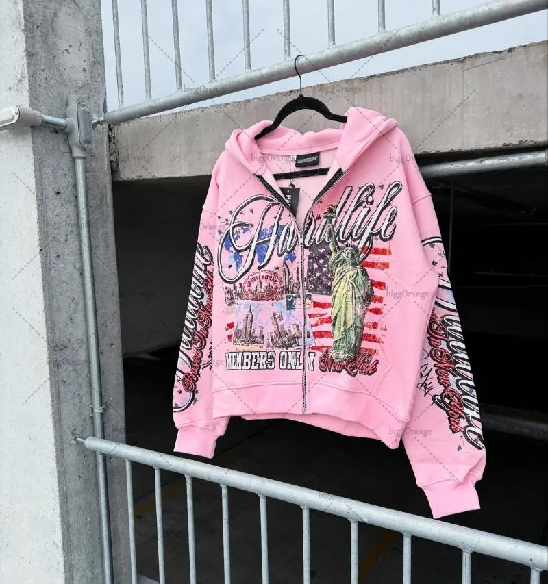 Neuer Hip-Hop-Trend: Y2K-Streetwear-Sweatshirt mit amerikanischem Retro-Buchstabenprint, Oversized-Design, Harajuku-Farbenfroher Freizeit-Hoodie für Damen