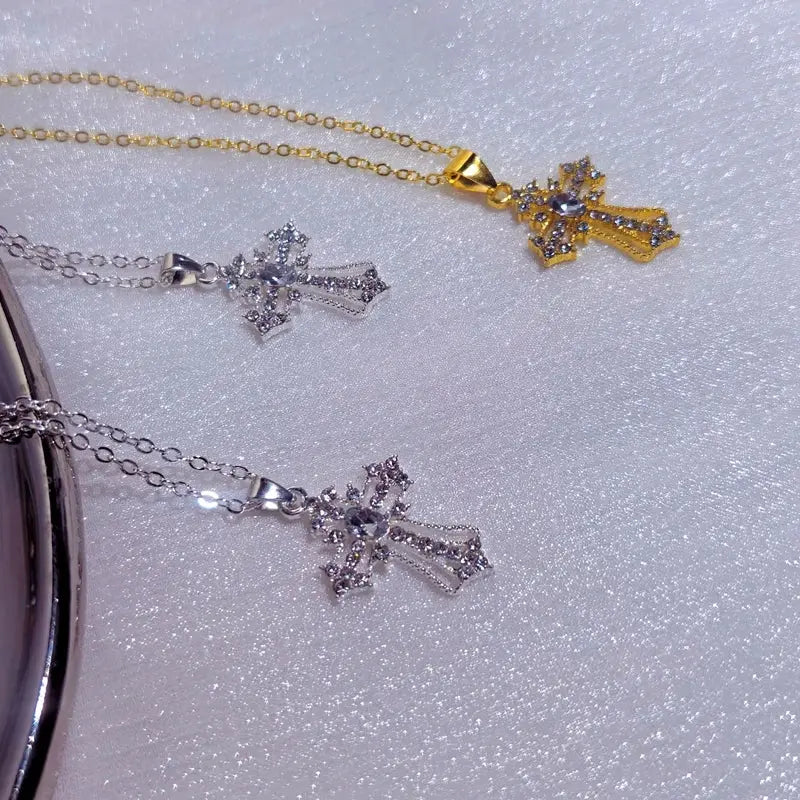 Gothic Big Zircon Cross Necklace Unisex Y2K Irregular Goth Large Cross Pendant Necklaces  for Men Women Couple Necklace Jewelry - DRACO COUTURE