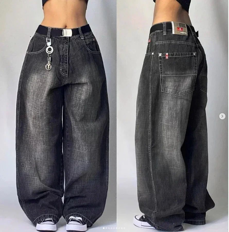 American Street Trend Letter Embroidered Loose Jeans Men Harajuku Y2K New Hip Hop Oversized Wide-leg Pants Unisex Mopping Jeans DRACO COUTURE