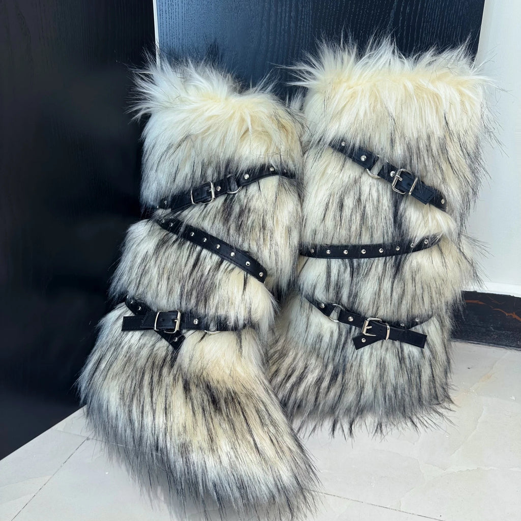 Fluffy Y2K Buckle Winter Boots
