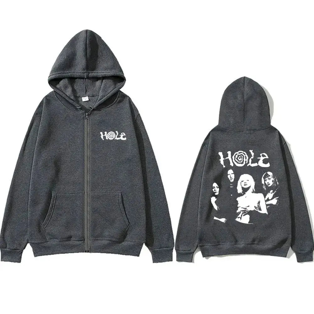Alternative Rock Band Hole Courtney Love Zipper Hoodie Men Fashion Vintage Zip Up Jacket Men's Gothic Oversized Zip Up Hoodies - DRACO COUTURE