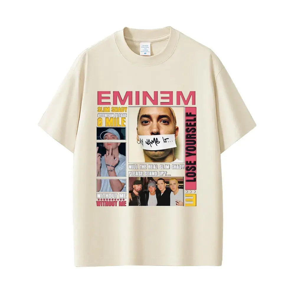 Rapper Eminem Slim Shady Pop Music T-shirt Men's Clothing Vintage Streetwear Men Women Hip Hop Fashion Short Sleeve Tops T Shirt - DRACO COUTURE