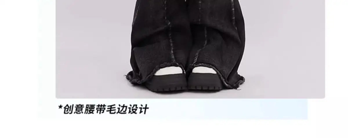 Vintage Slim Micro-flare Jeans Women Ins Fashionable Splicing Belt Edge Y2K Pants High Waist Straight American Street Trousers