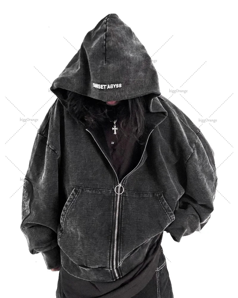 Washed Streetwear Hoodie Grau