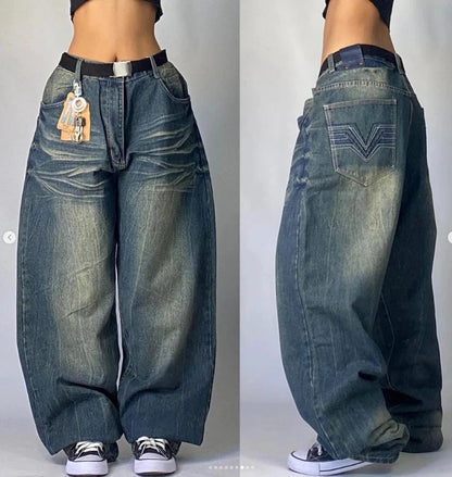Y2K New Retro Sell Special Spot Washed Jeans Loose Oversized Wide Leg Pants Street Gothic Harajuku Floor Pants For Men And Women DRACO COUTURE