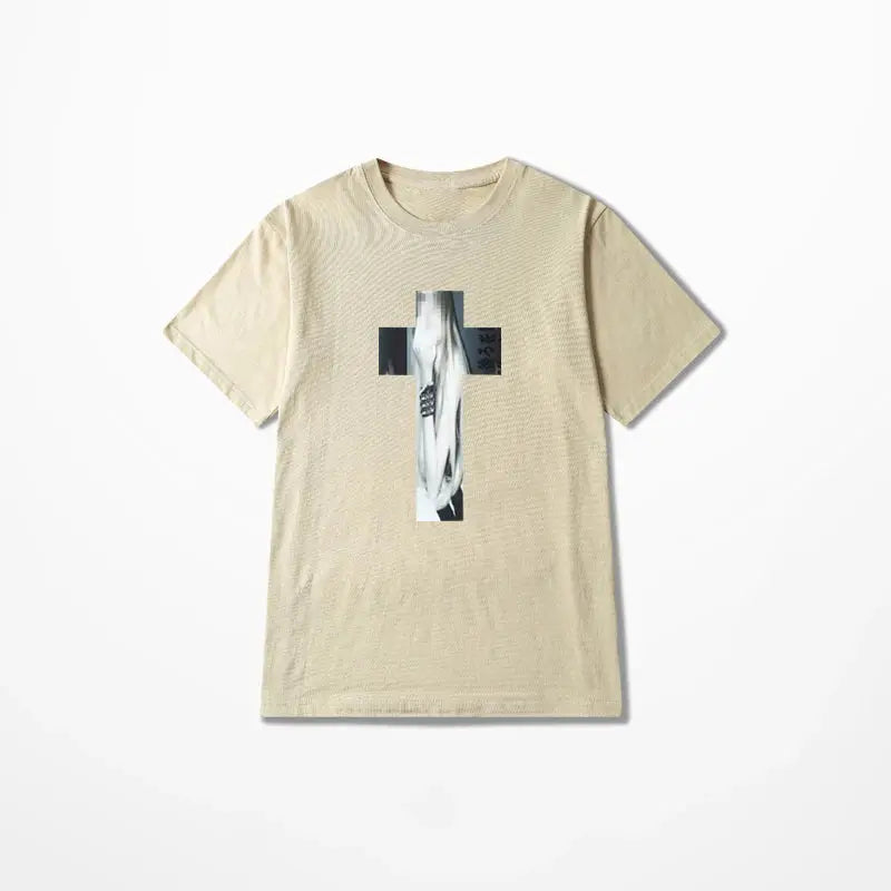 Cross Hip Hop Harajuku Graphic Print Pure cotton Tee Chic Streetwear Punk Short Sleeve T-shirt Vintage Gothic Y2K Cotton T-shirt - DRACO COUTURE