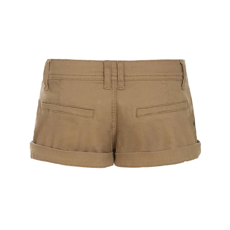 IAMHOTTY Low-rise Cargo Denim Shorts Khaki Vintage Skinny Jean Hot Pants High Street Casual Basic Bottoms Cool Jean Shorts Women - DRACO COUTURE