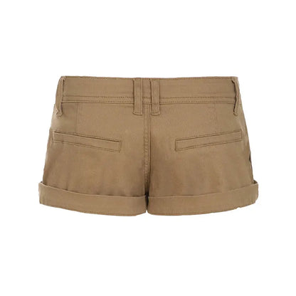 IAMHOTTY Low-rise Cargo Denim Shorts Khaki Vintage Skinny Jean Hot Pants High Street Casual Basic Bottoms Cool Jean Shorts Women - DRACO COUTURE