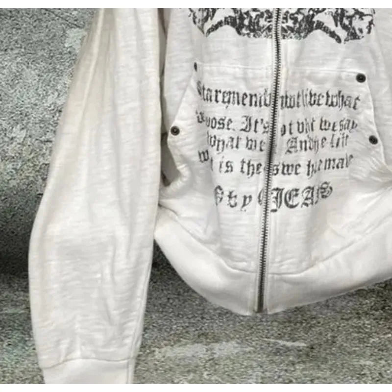 Vintage Sweatshirts 2025 Women's Clothes White Print Tunic Hooded Y2k Coat Streetwear Fashion Casual Hoodies Tops Ropa Mujer