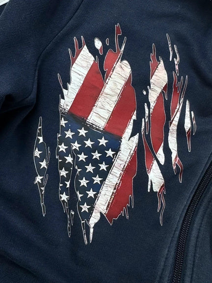 Granatowa bluza Adidas USA z futrem fur faux rozpinana zip z kapturem Hoodie 3 paski stripes białe