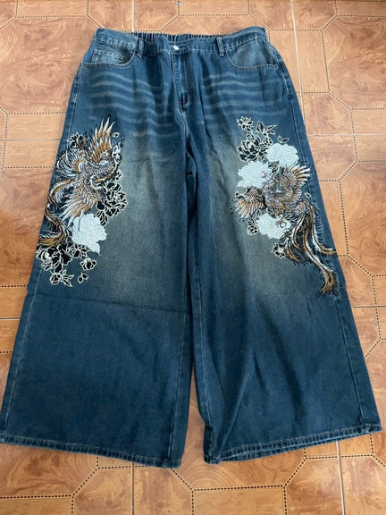 Szerokie baggy rap spodnie haft swag affliction opium